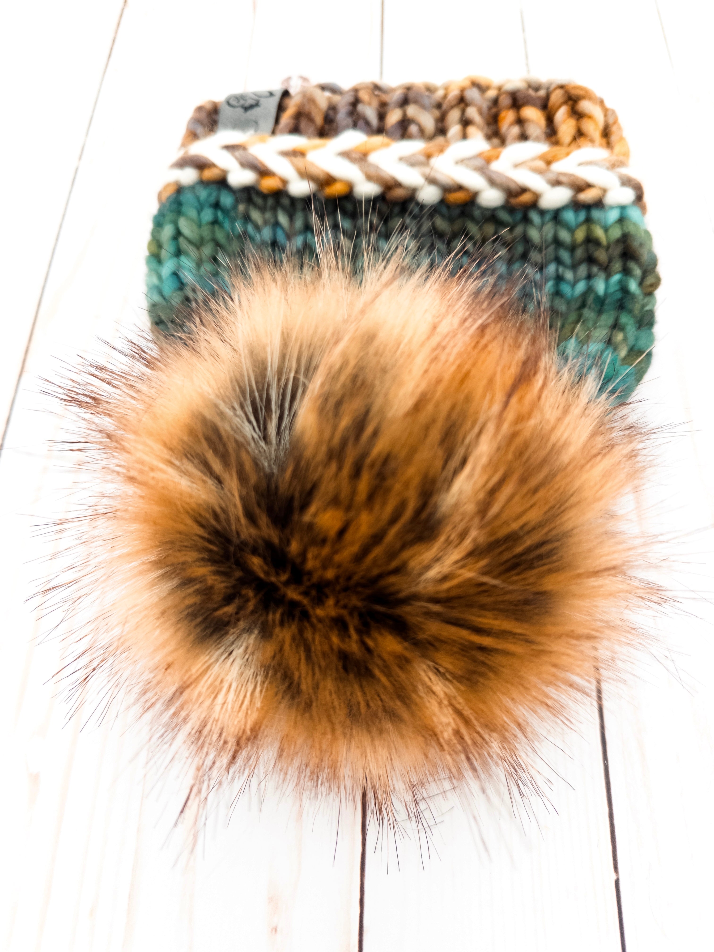Tidal Crest Latvian Braid Brim Beanie in Laguna Negra Adult