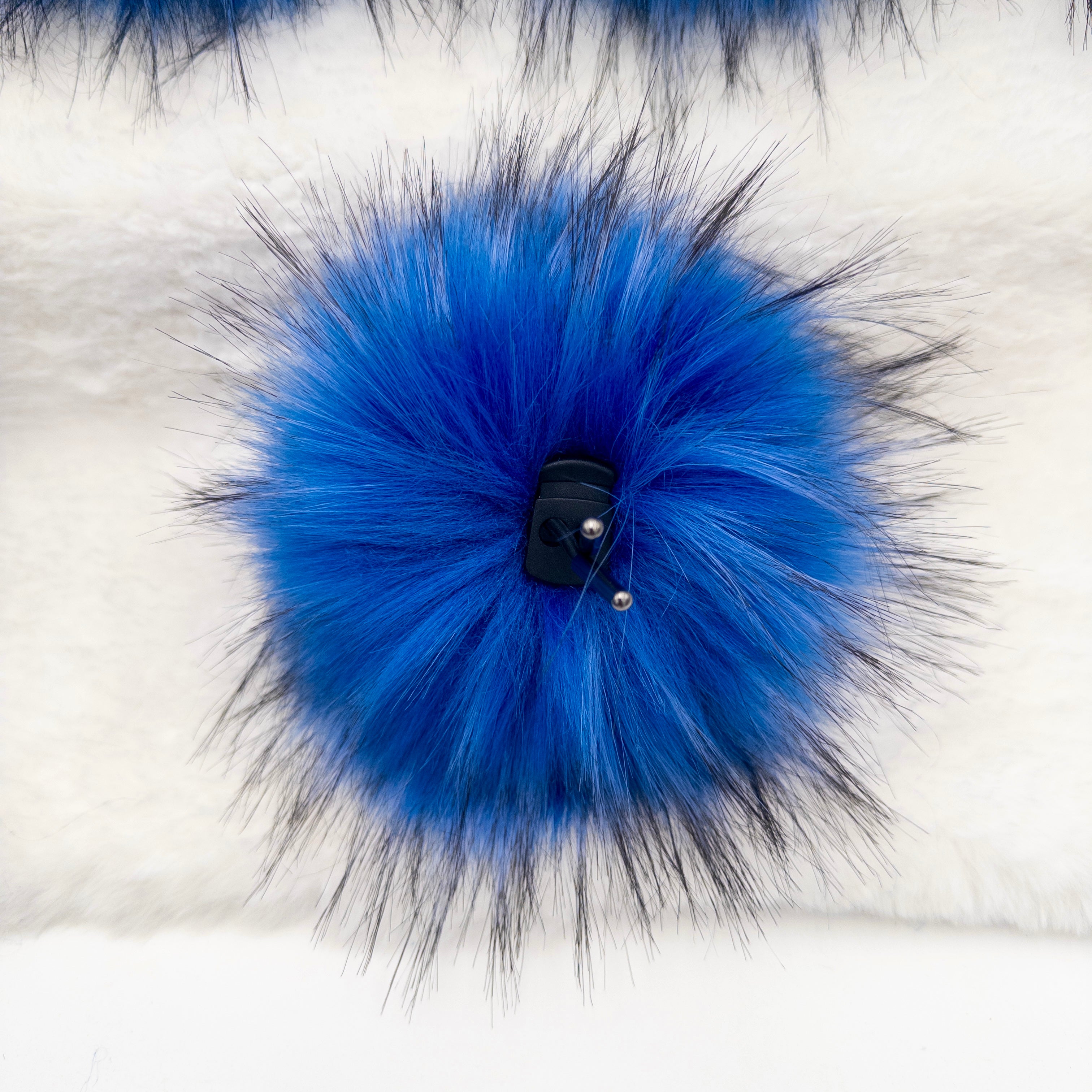 Blue Raccoon Long Pile Super Lux Faux Fur Quick Connect Pom Pom
