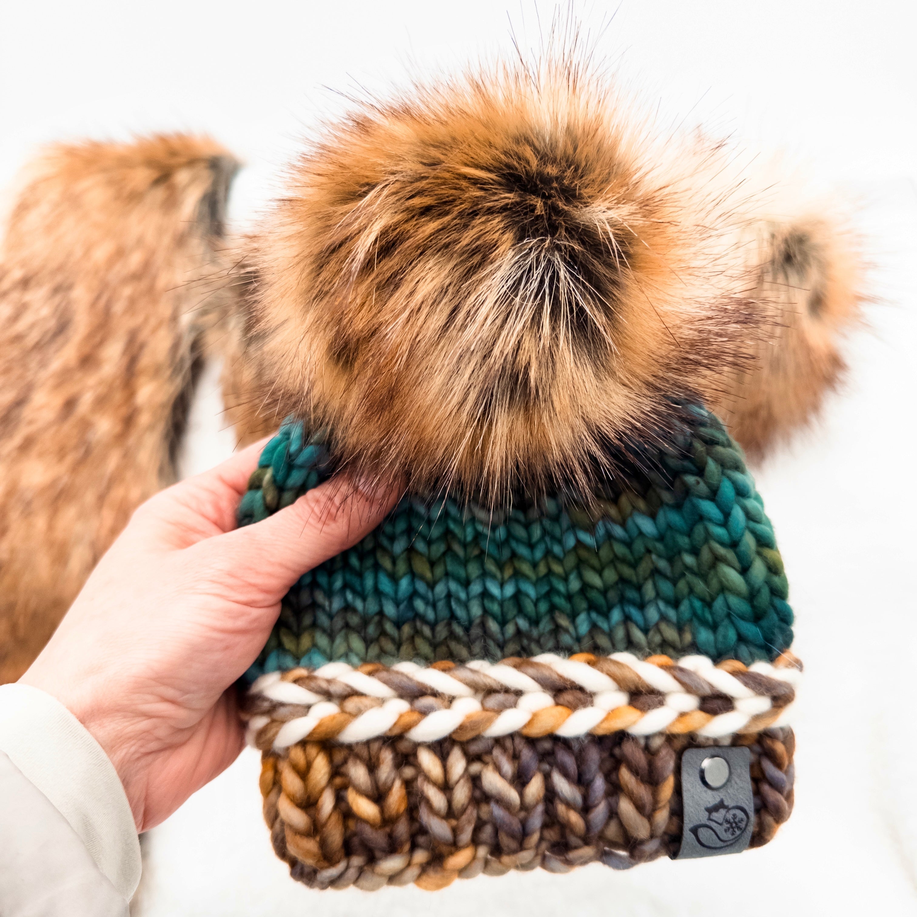 Tidal Crest Latvian Braid Brim Beanie in Laguna Negra Adult