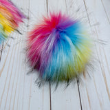 Rainbow Bright Lux Faux Fur Quick Connect Pom Pom