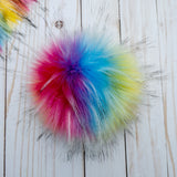 Rainbow Bright Lux Faux Fur Quick Connect Pom Pom