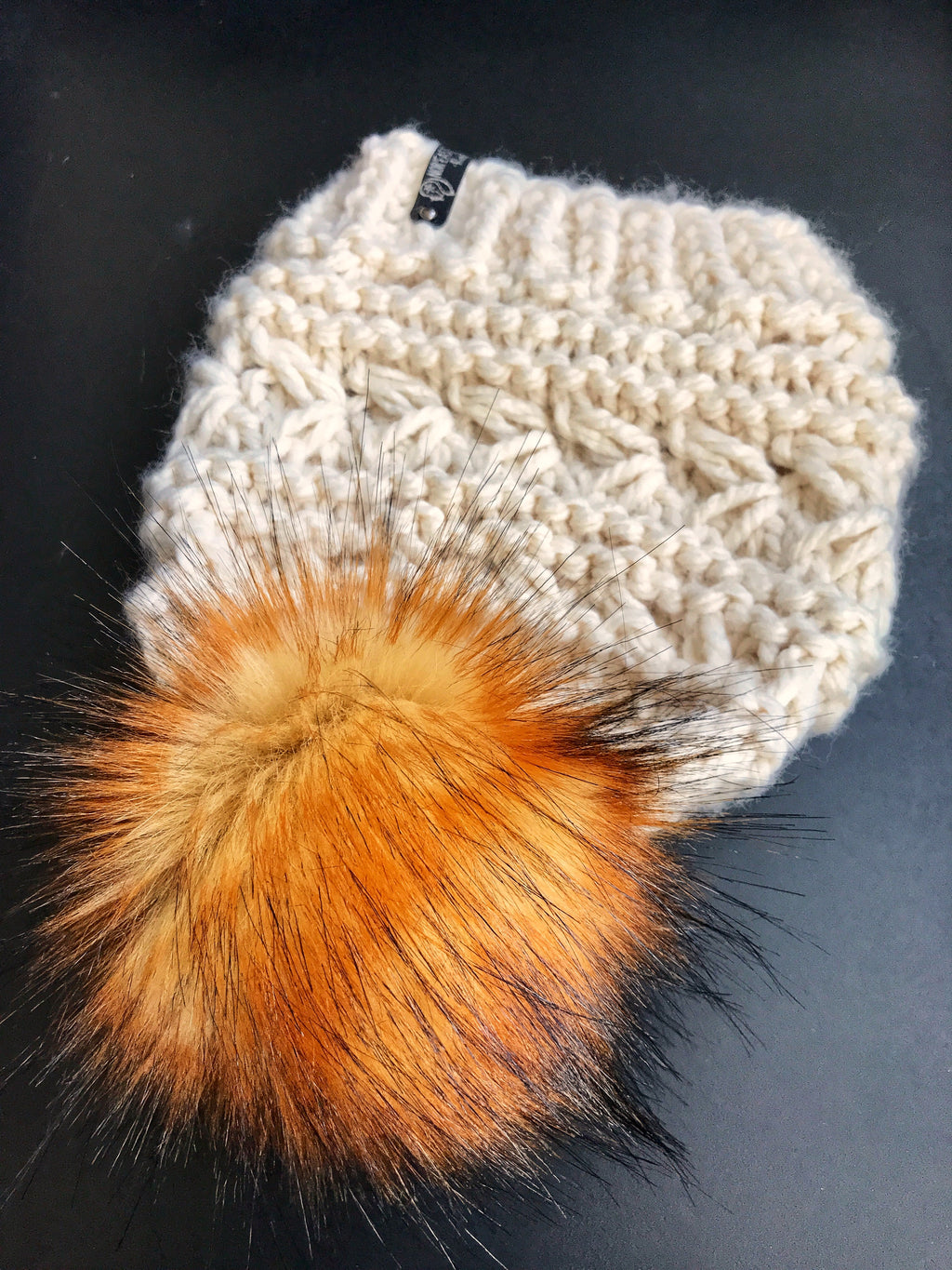 The Penny Toque Beanie Hat in Fisherman with Fire Wolf Pom Pom