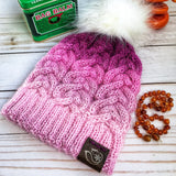 Nor'easter Knits Pink Ombré Northern Lights Cabled Baby Beanie Hat