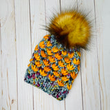 Sunset Tundra Lotus Flower Beanie 100% Merino Wool