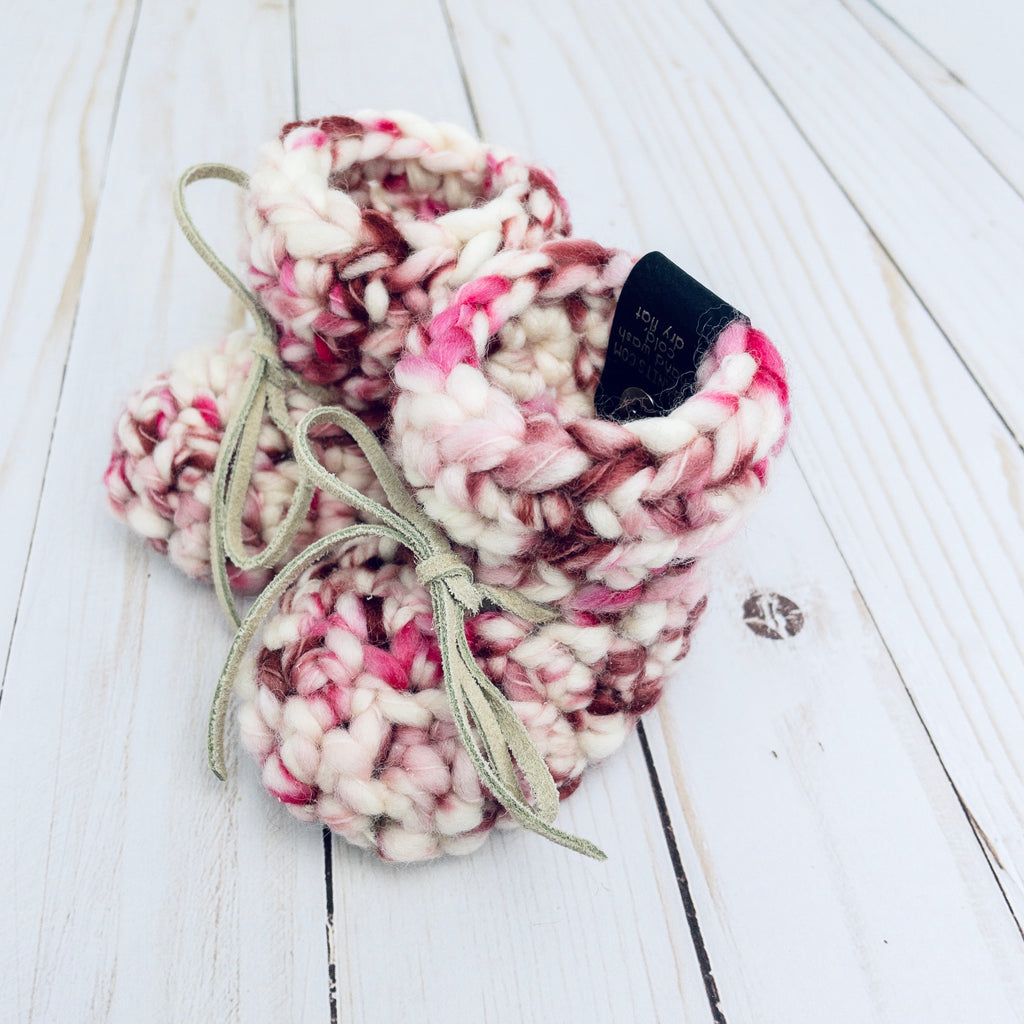 Cherry Blossom Pink Luxury Crochet Baby Booties