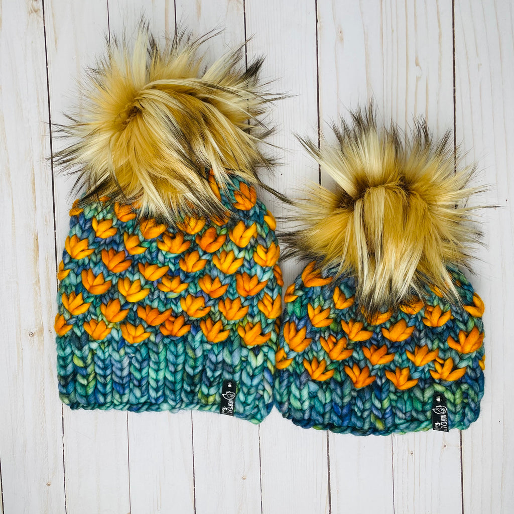 Indacita Sunset Lotus Flower Beanie 100% Merino Wool