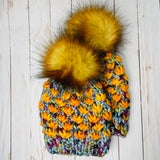 Sunset Tundra Lotus Flower Beanie 100% Merino Wool