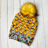 Sunset Tundra Lotus Flower Beanie 100% Merino Wool