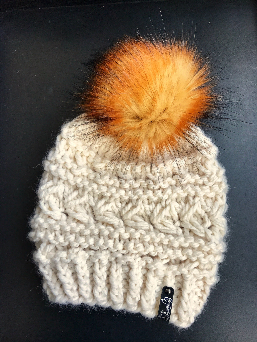 The Penny Toque Beanie Hat in Fisherman with Fire Wolf Pom Pom