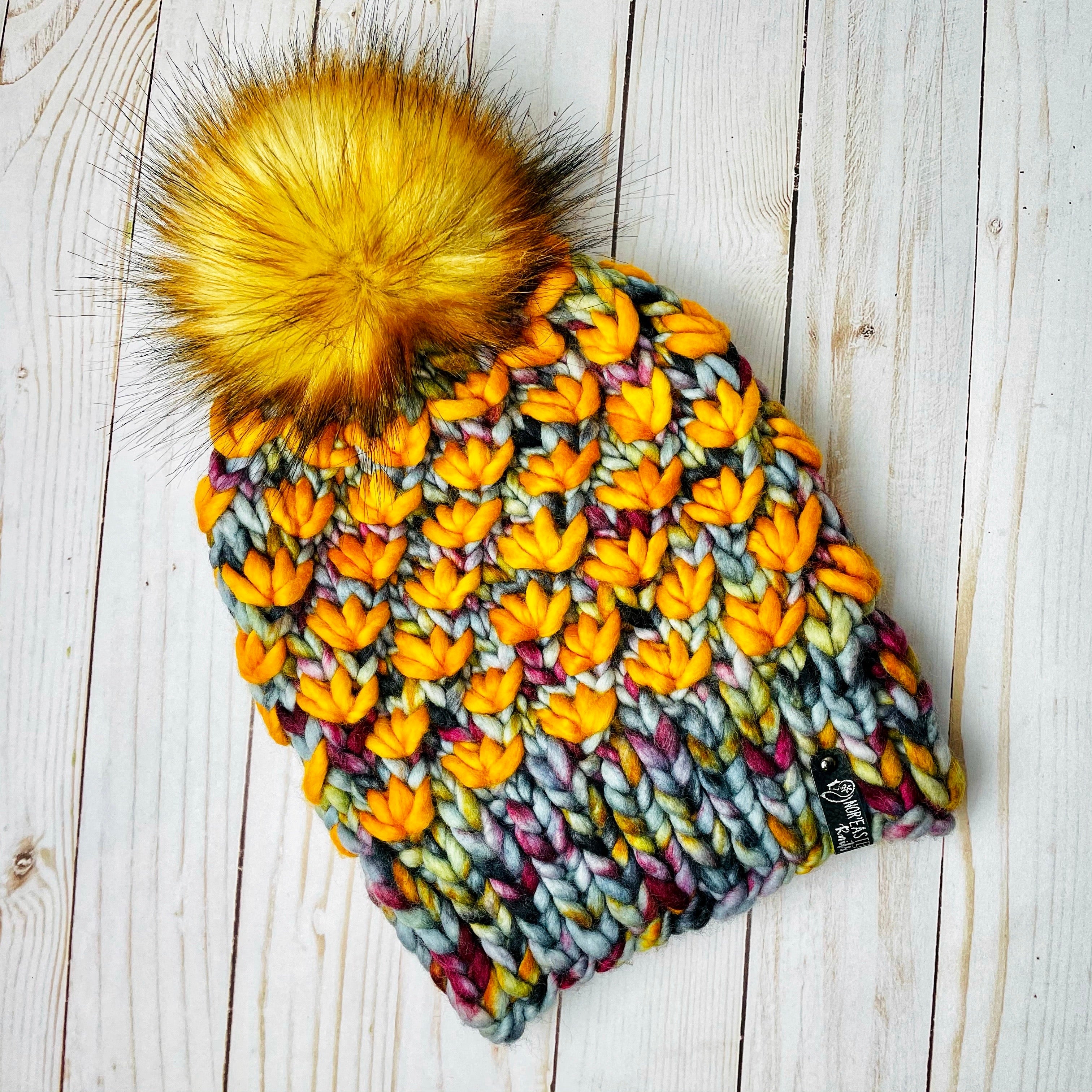 Sunset Tundra Lotus Flower Beanie 100% Merino Wool