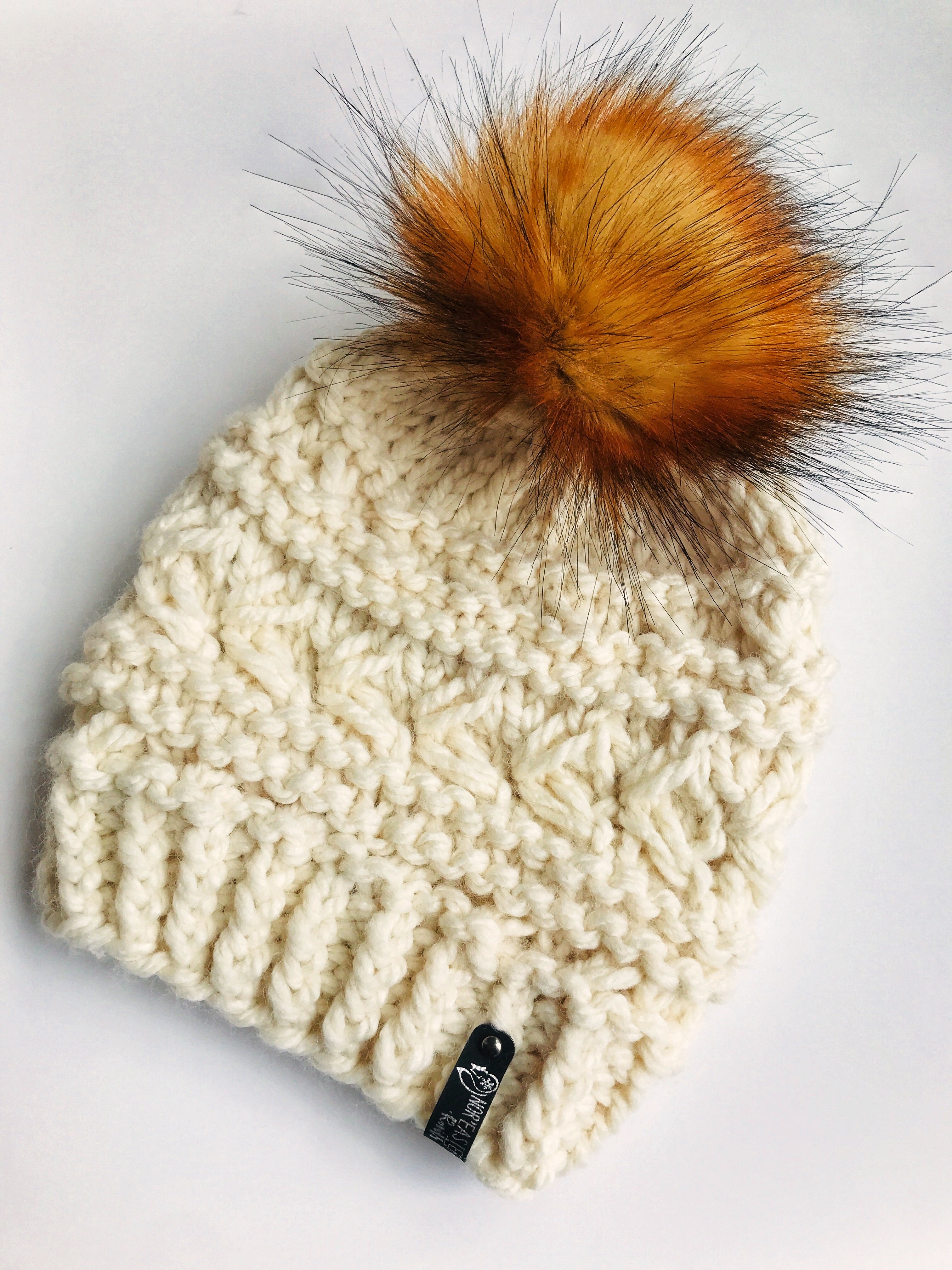 The Penny Toque Beanie Hat in Fisherman with Fire Wolf Pom Pom