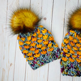 Sunset Tundra Lotus Flower Beanie 100% Merino Wool