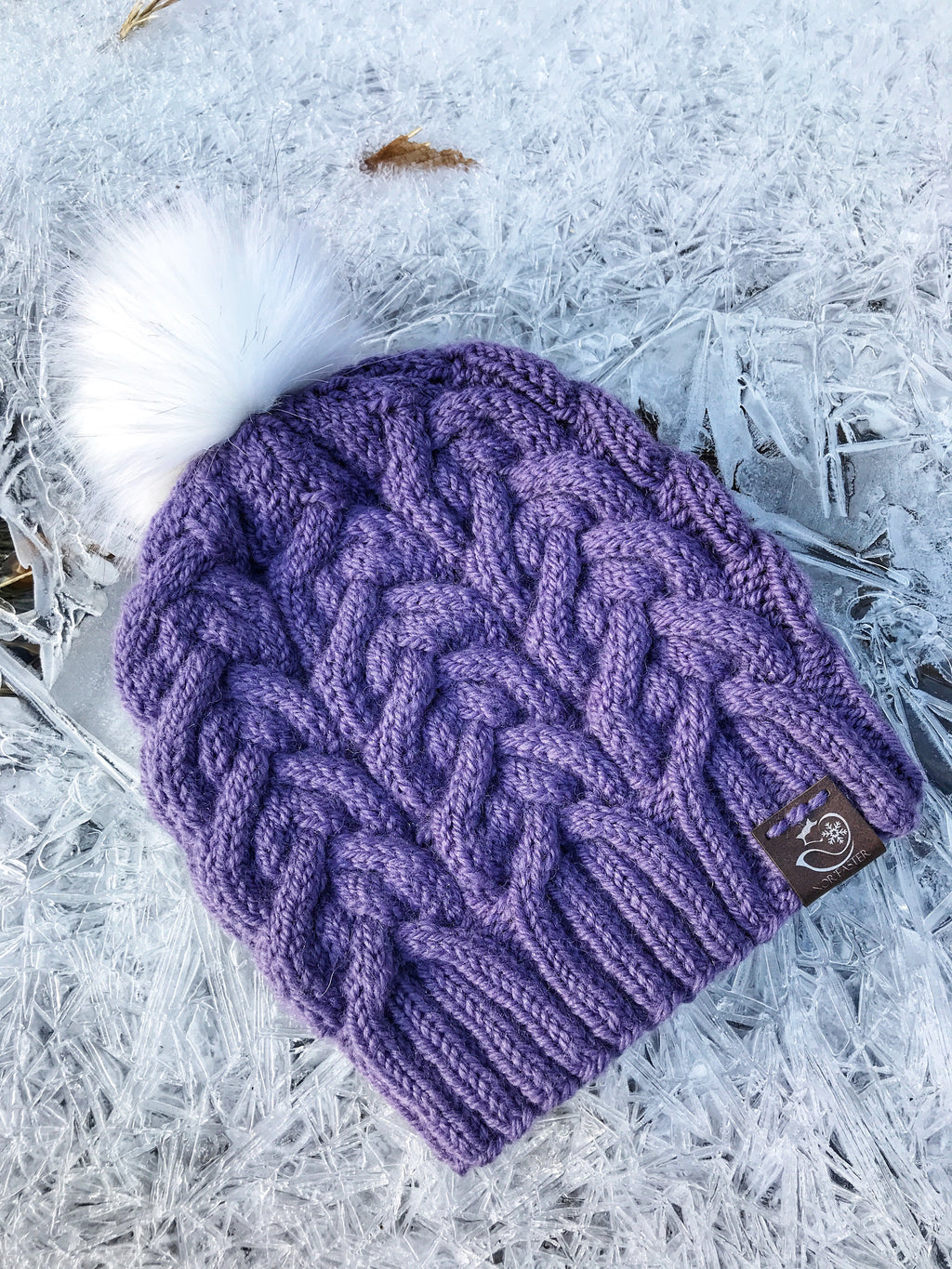 Nor'easter Knits Northern Lights Blue Hydrangea Cable Knit Beanie Hat