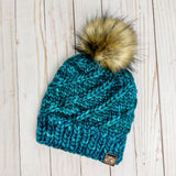 Mega Spun: Teal Feather 100% Pure Merino Wool Winter Hat