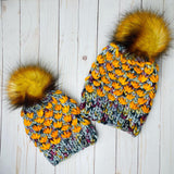 Sunset Tundra Lotus Flower Beanie 100% Merino Wool