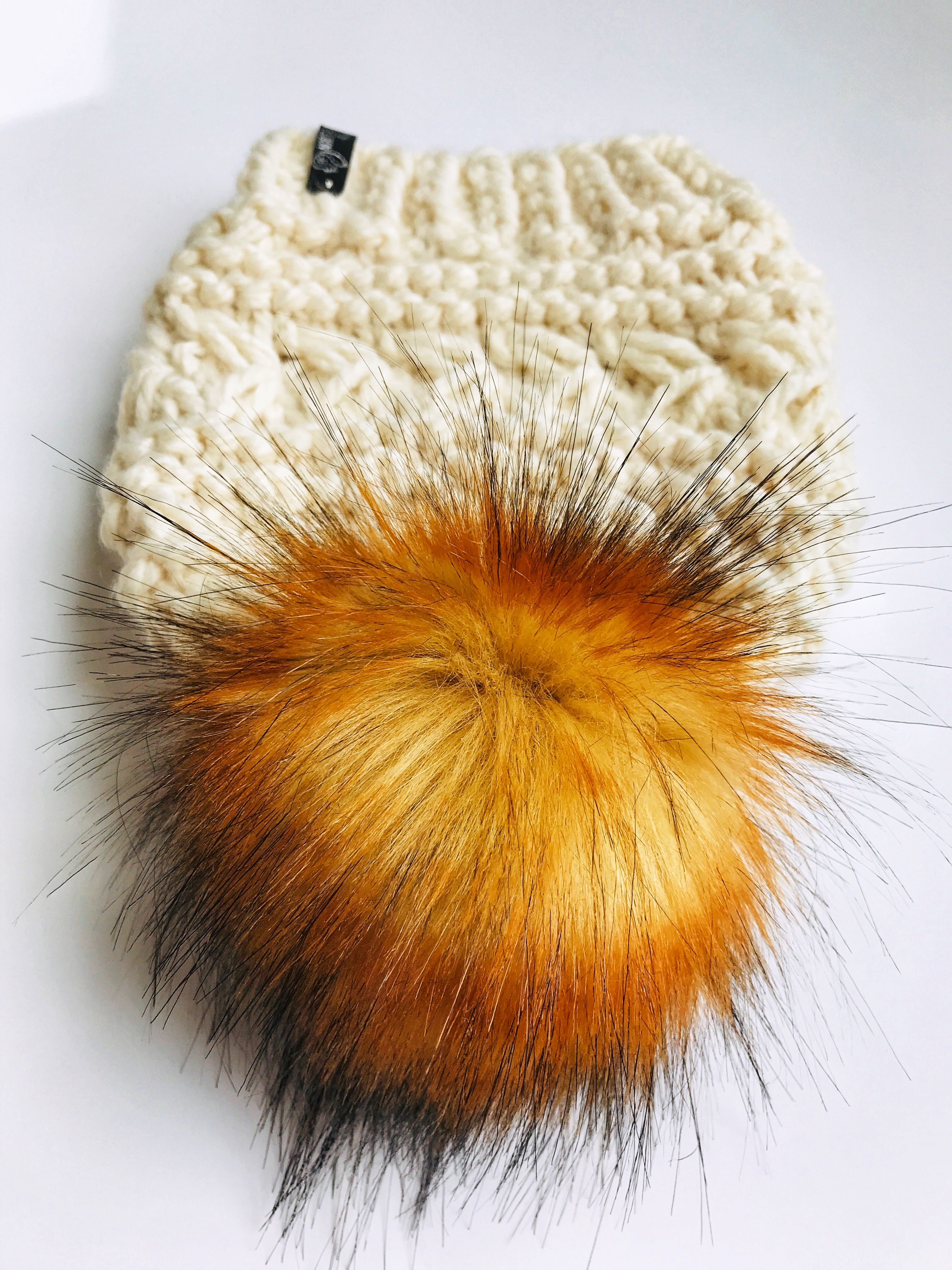 The Penny Toque Beanie Hat in Fisherman with Fire Wolf Pom Pom